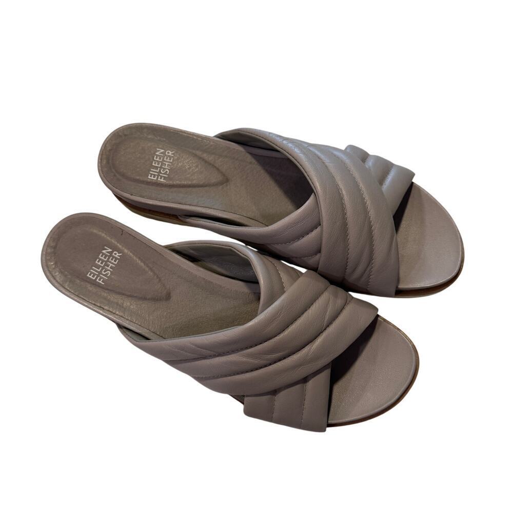 Eileen Fisher Kye Nappa Leather Slide Sandals Gray 8.5 Padded Comfort Resort